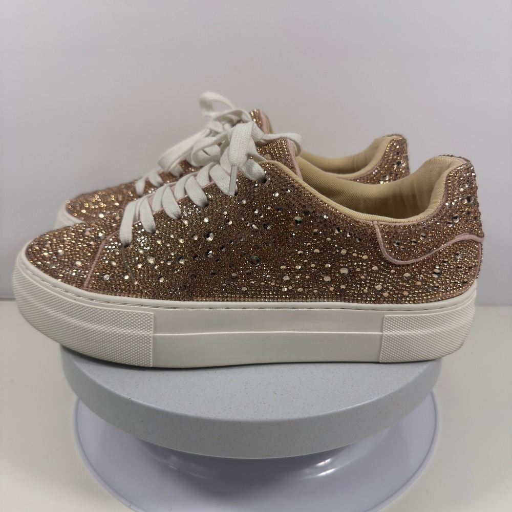 Betsey Johnson Women Sneakers Rhinestone Sparkle Casual Gold Platform 8M - Picture 2 of 15